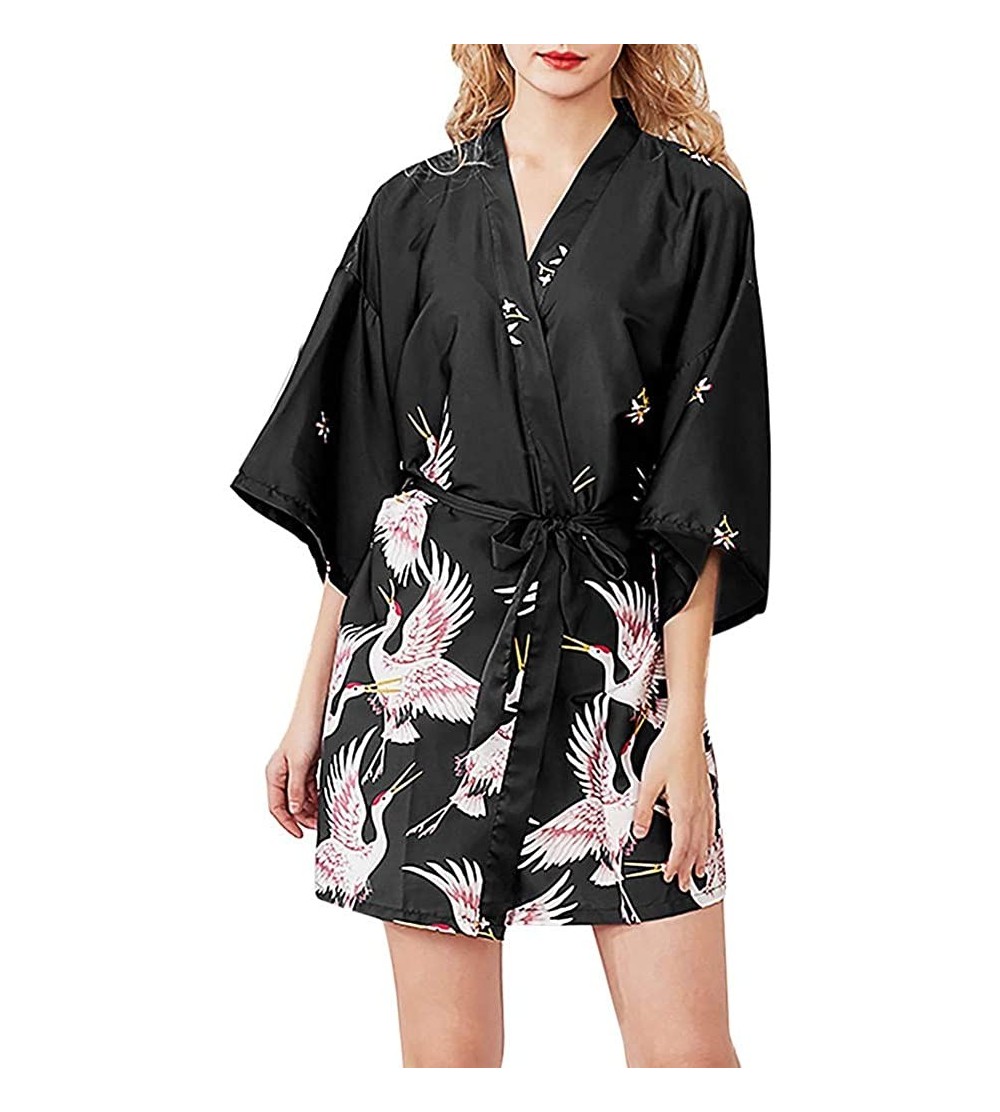 Robes Satin Robes for Women Womens Sexy Lingerie Kimono Robe Satin Lounge Bridesmaids Short Style Nightgown Sleepwear Black 2...