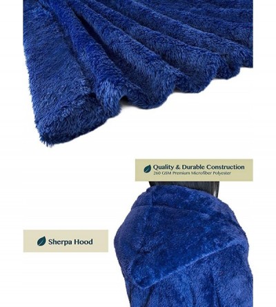 Robes Women Hooded Plush Soft Robe | Fluffy Warm Fleece Sherpa Shaggy Bathrobe - Blue - C719CWWIEOS $22.56