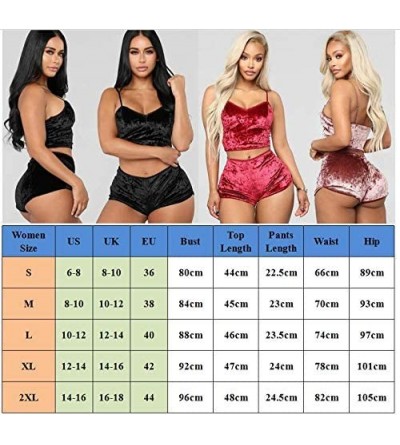 Sets Women's 2 Piece Outfit Sexy Velvet Crop Top Bodycon Shorts Set Pajama Sleepwear Nightwear Romper Jumpsuit - Pink - CQ19C...