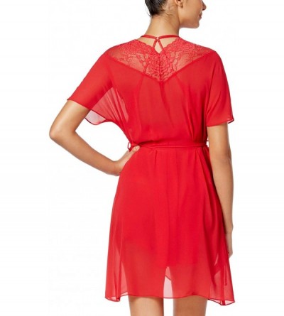 Robes Juliet Lace-Trimmed Chiffon Wrap Robe L/XL Red - CV18GG4Q25N $29.09