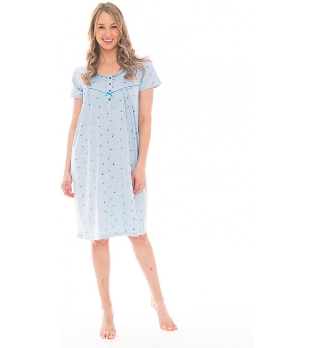 Nightgowns & Sleepshirts Soft Breathable Nightshirt for Women - 40" Skyway Blue Floral - CW1809W5LKC $17.30