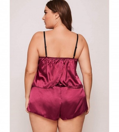 Sets Women's Plus Size 2 Piece Satin Cami Top with Shorts Pajama Set - Red - CK19856WM90 $14.90