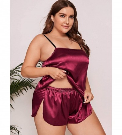 Sets Women's Plus Size 2 Piece Satin Cami Top with Shorts Pajama Set - Red - CK19856WM90 $14.90