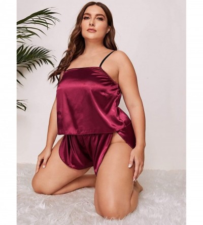 Sets Women's Plus Size 2 Piece Satin Cami Top with Shorts Pajama Set - Red - CK19856WM90 $14.90