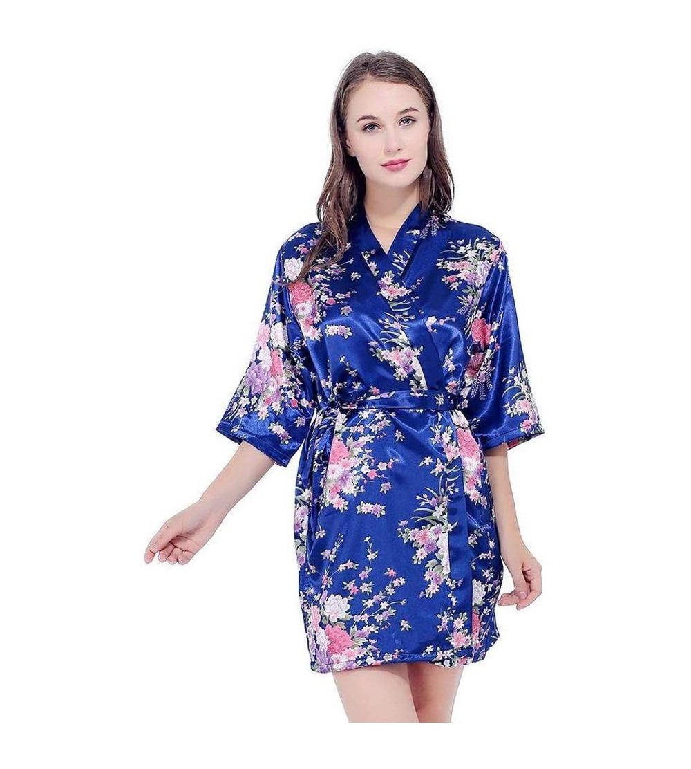 Robes Women's Dressing Gown- Silk Satin Wedding Bride Bridesmaid Robe Floral Bathrobe Short Kimono Robe Night Robe Bath Robe ...