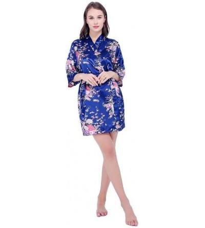 Robes Women's Dressing Gown- Silk Satin Wedding Bride Bridesmaid Robe Floral Bathrobe Short Kimono Robe Night Robe Bath Robe ...