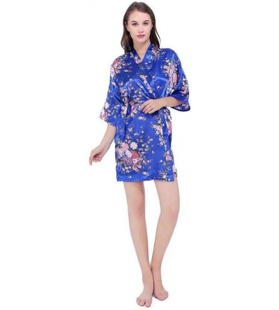 Robes Women's Dressing Gown- Silk Satin Wedding Bride Bridesmaid Robe Floral Bathrobe Short Kimono Robe Night Robe Bath Robe ...