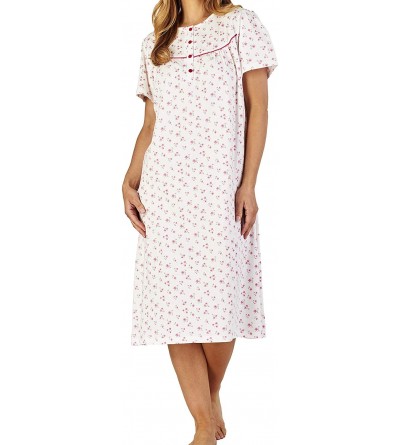 Nightgowns & Sleepshirts Ladies Luxury Long Flower Print 100% Soft Combed Cotton Nightdress - Pink-short Sleeve-round Neck-43...