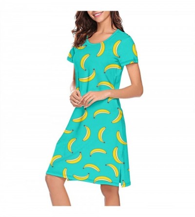 Tops Womens Short Sleeve Nightshirts Tropical Banana on Green Background Casual Sleep Dress Tee - CZ199I09YK4 $20.58