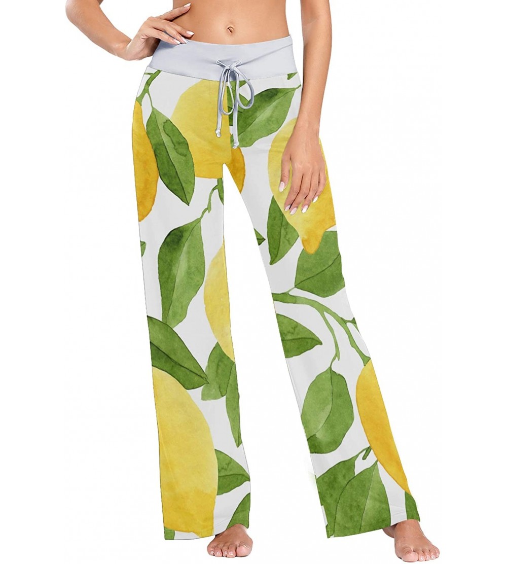 Bottoms Lemon Tree Leaf Pattern Women Loose Palazzo Casual Drawstring Sleepwear Print Yoga Pants - C219D8UCSGL $26.28