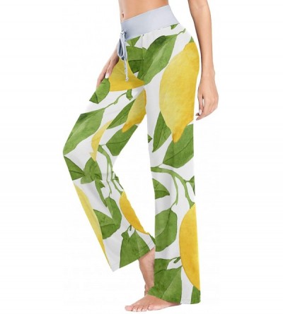 Bottoms Lemon Tree Leaf Pattern Women Loose Palazzo Casual Drawstring Sleepwear Print Yoga Pants - C219D8UCSGL $26.28