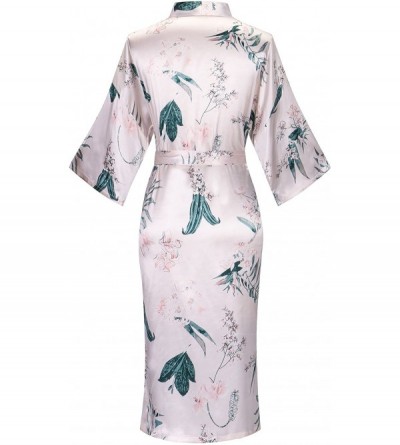 Robes Womens Long Satin Floral Printed Bathrobe Kimono Nightgown Long Dress Gown - Floral1 - CO18NAO4NTR $12.38