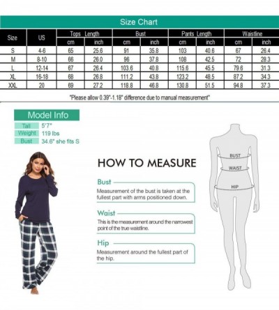 Sets Womens Pajama Set Plaid Long Sleeve Top & Pants Cotton Pjs Sets Sleepwear - Navy Blue - CE18YZLZXGC $19.17