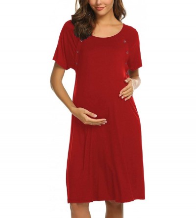 Nightgowns & Sleepshirts Women's Nursing/Delivery/Labor/Hospital Nightdress Short Sleeve Maternity Nightgown with Button - A-...