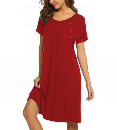 Nightgowns & Sleepshirts Women's Nursing/Delivery/Labor/Hospital Nightdress Short Sleeve Maternity Nightgown with Button - A-...