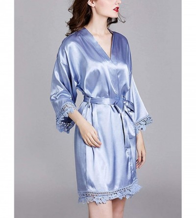 Robes Women's Satin Silk Bathrobes V-Neck Kimono Robe Bridesmaid Robes Pajamas Sleepwear - Grey - CP19CZHG7NQ $29.72