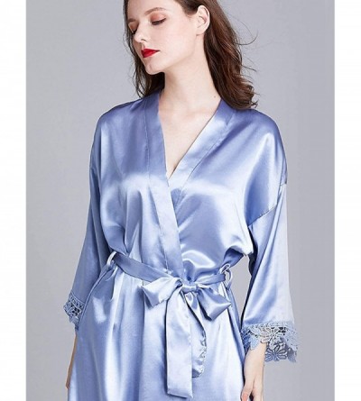 Robes Women's Satin Silk Bathrobes V-Neck Kimono Robe Bridesmaid Robes Pajamas Sleepwear - Grey - CP19CZHG7NQ $29.72