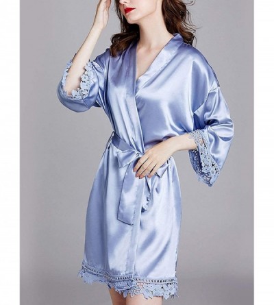 Robes Women's Satin Silk Bathrobes V-Neck Kimono Robe Bridesmaid Robes Pajamas Sleepwear - Grey - CP19CZHG7NQ $29.72