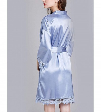 Robes Women's Satin Silk Bathrobes V-Neck Kimono Robe Bridesmaid Robes Pajamas Sleepwear - Grey - CP19CZHG7NQ $29.72