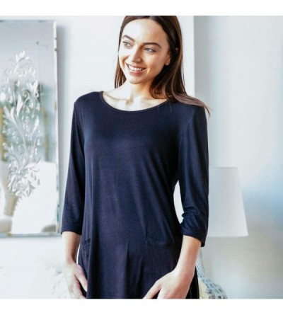 Nightgowns & Sleepshirts Lounge Luxe Signature Soft Women's 3/4 Sleeve Solid Sharkbite Tops - Black - CR18SLZQO04 $27.26