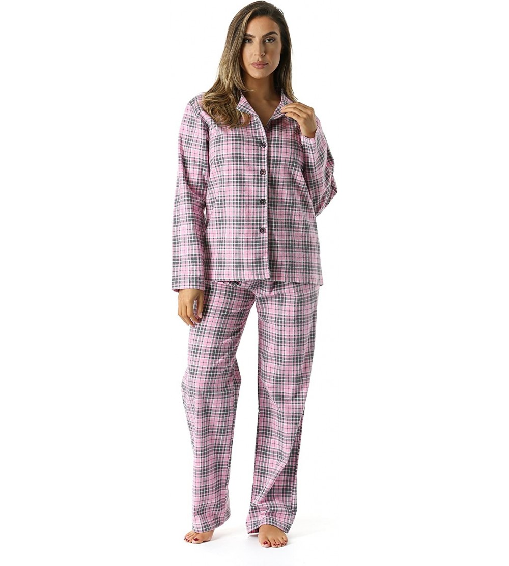 Sets Printed Flannel Button Front PJ Pant Set - Pink - Plaid - C2184H6529W $30.21