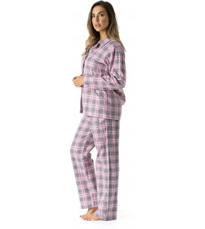 Sets Printed Flannel Button Front PJ Pant Set - Pink - Plaid - C2184H6529W $30.21