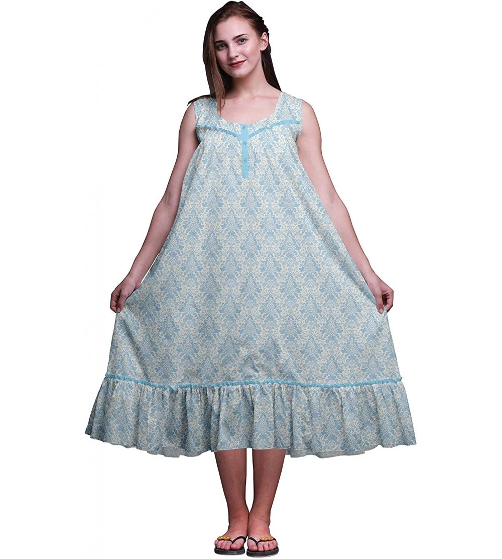 Nightgowns & Sleepshirts Nightgowns for Women Mid-Calf Printed Sleepwear Night Ware Dress - Baby Blue2 - CQ18S8QYOKI $27.09