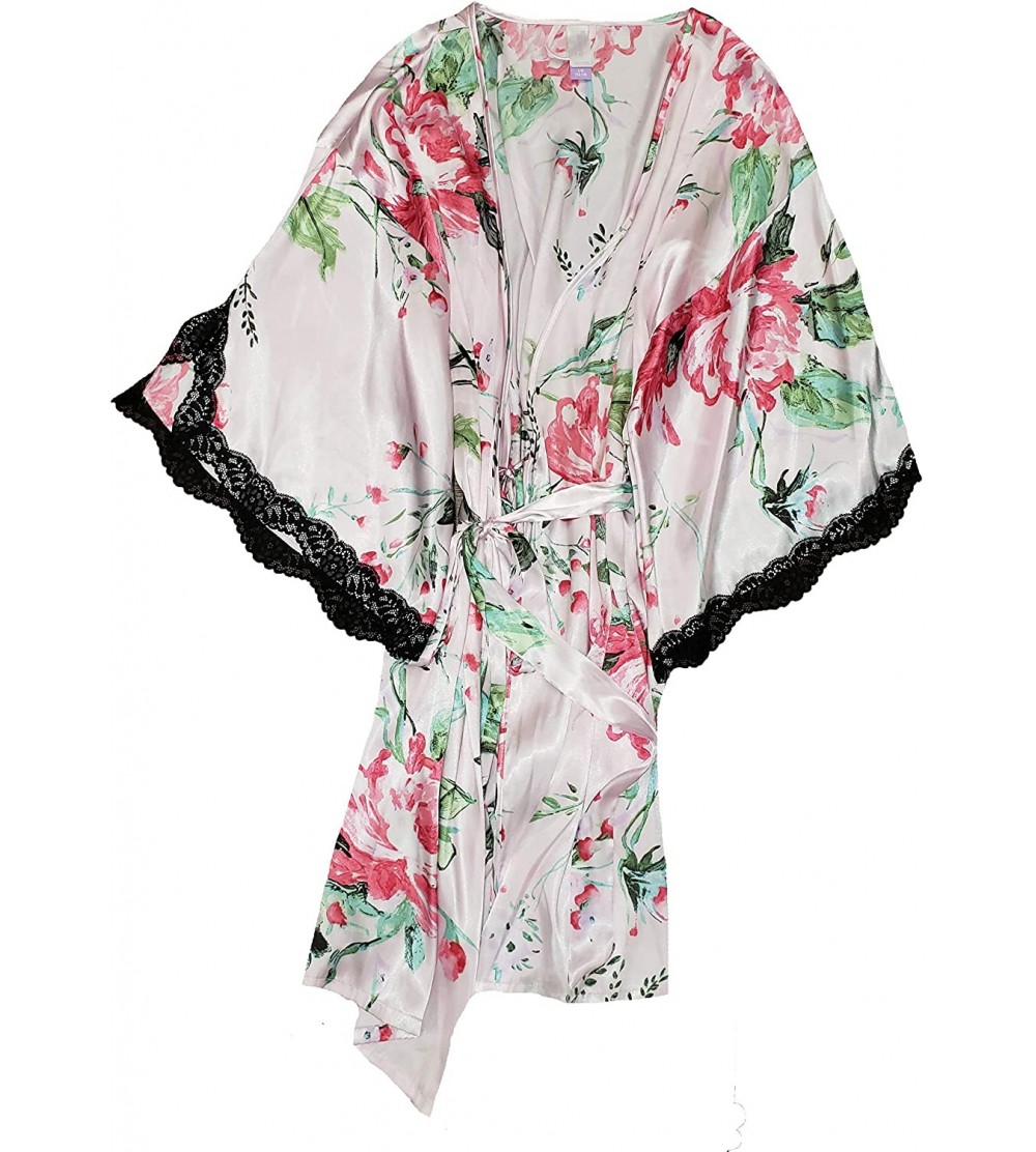 Robes Completely Pink Floral Satin Robe - C8194Y808N4 $37.64