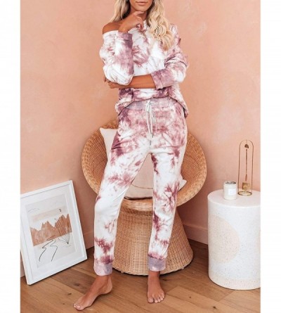 Sets Women Tie Dye Pajama Sets Long Sleeve Tops and Pants PJ Sets Joggers Loungewear Sleepwear - Port - CY19ELL0UOS $34.68