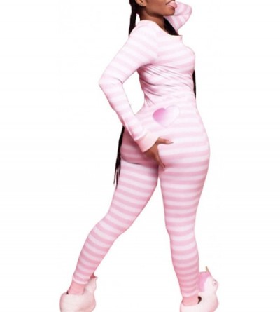 Onesies Women Striped One Piece Pajama Union Suit Underwear Set Long Sleeve Romper Jumpsuit Sleepwear - A Pink - C3192SGR6TL ...