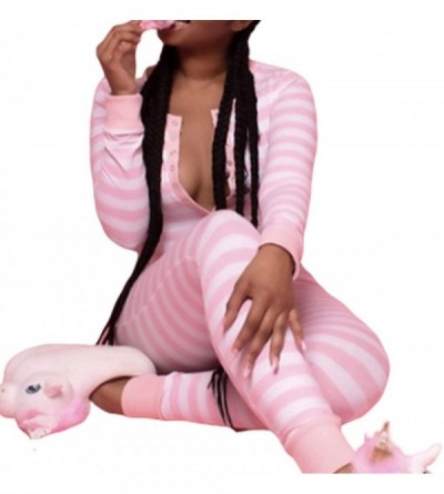 Onesies Women Striped One Piece Pajama Union Suit Underwear Set Long Sleeve Romper Jumpsuit Sleepwear - A Pink - C3192SGR6TL ...