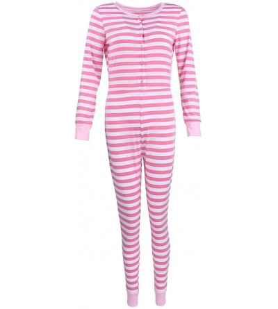 Onesies Women Striped One Piece Pajama Union Suit Underwear Set Long Sleeve Romper Jumpsuit Sleepwear - A Pink - C3192SGR6TL ...