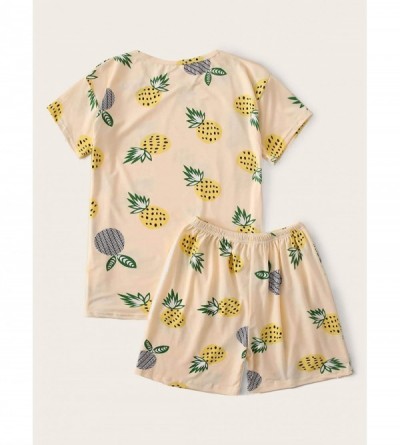 Sets Women's Soft Pajama Sets Tropical Print T Shirt and Short Sleepwear Pjs Sets - Pineapple - CB190DQI6YE $23.76