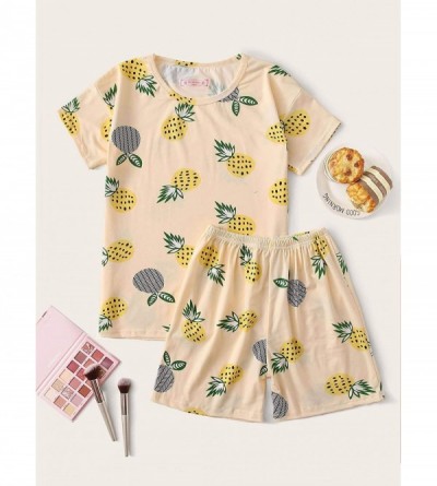 Sets Women's Soft Pajama Sets Tropical Print T Shirt and Short Sleepwear Pjs Sets - Pineapple - CB190DQI6YE $23.76