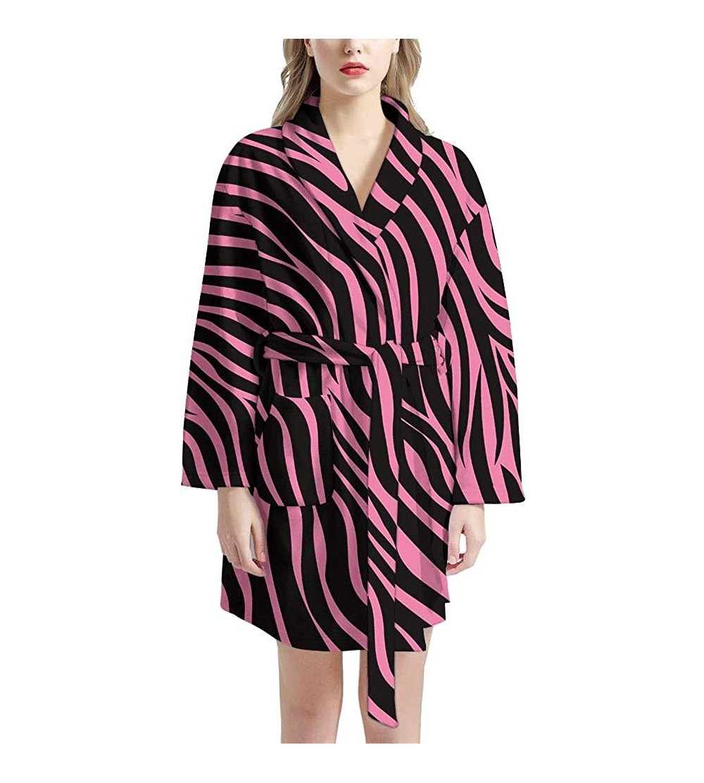 Robes Women Kimono Robes Lightweight Soft Robe Bathrobe Casual Sleepwear Ladies Loungewear Pajamas - Zebra Printed-pink - CY1...