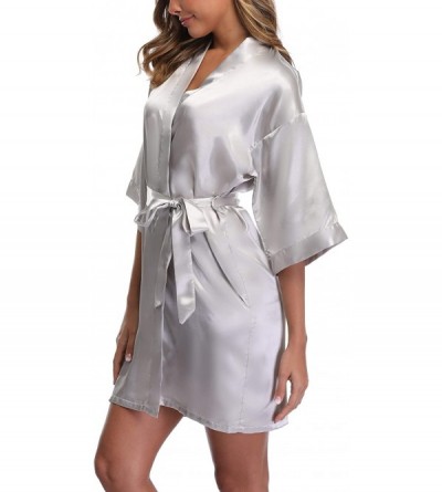 Robes Women's Satin Kimono Robes Short Wedding Bathrobes Bridal Party Dressing Gown - Grey - CN18SGKSMRZ $9.15