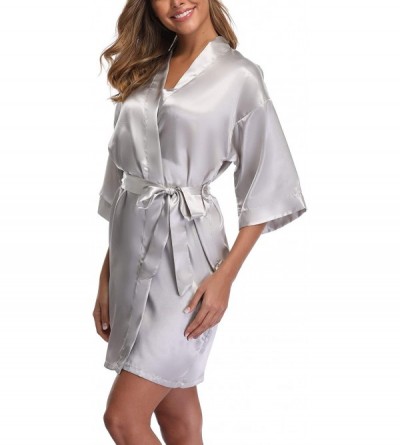 Robes Women's Satin Kimono Robes Short Wedding Bathrobes Bridal Party Dressing Gown - Grey - CN18SGKSMRZ $9.15