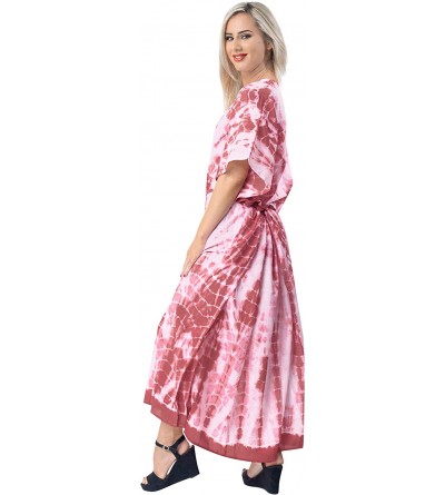 Nightgowns & Sleepshirts Women's Maxi Caftan Boho Dress Sleep Wear Swim Cover Ups Embroidery - Pink_x738 - CR18I05WAEG $25.66