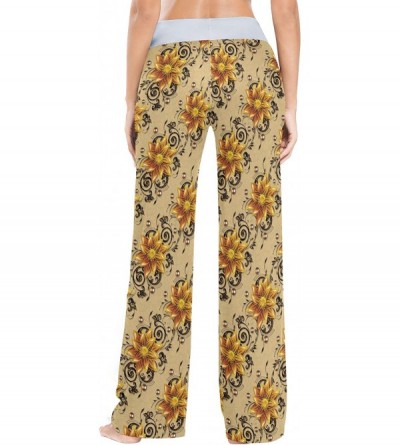 Bottoms Texture Golden Flowers Pattern Women Loose Palazzo Casual Drawstring Sleepwear Print Yoga Pants - CA19D8UNACH $27.83