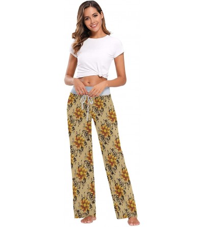 Bottoms Texture Golden Flowers Pattern Women Loose Palazzo Casual Drawstring Sleepwear Print Yoga Pants - CA19D8UNACH $27.83