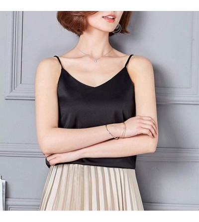 Tops Tank Crop Tops Women Sexy Silk Ladies Tops Camisole Bottom Blouse Soft Satin Shirt - Black - CF18NCNK8HX $17.79