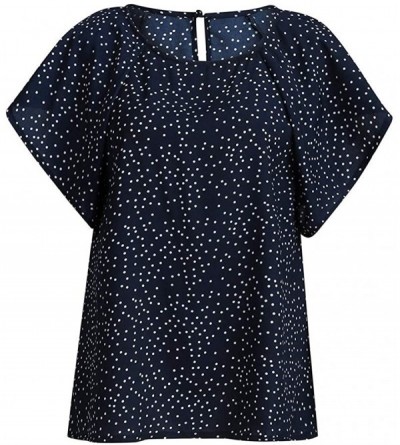 Thermal Underwear Womens Plus Size Floral Print Shirt Belted Surplice Peplum Blouse V-Neck Tops - A-navy - CL193ZKOC5A $20.30