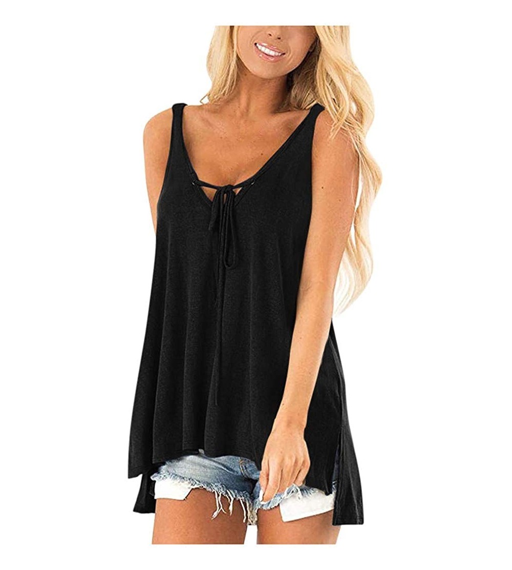 Thermal Underwear Women's Tassel Spaghetti Strap Cami Top Sleeveless Flowy V Neck Casual Tank Blouse - A-black - CP19543K9SZ ...