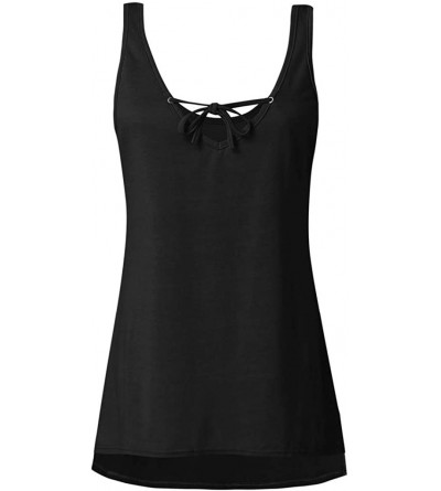 Thermal Underwear Women's Tassel Spaghetti Strap Cami Top Sleeveless Flowy V Neck Casual Tank Blouse - A-black - CP19543K9SZ ...