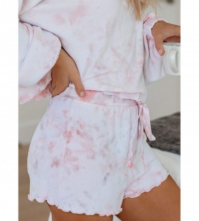 Sets Womens Tie Dye Pajamas Set Long Sleeve Tops and Shorts Lounge Set Nightwear - A Pink - CO198OI2QUI $32.02