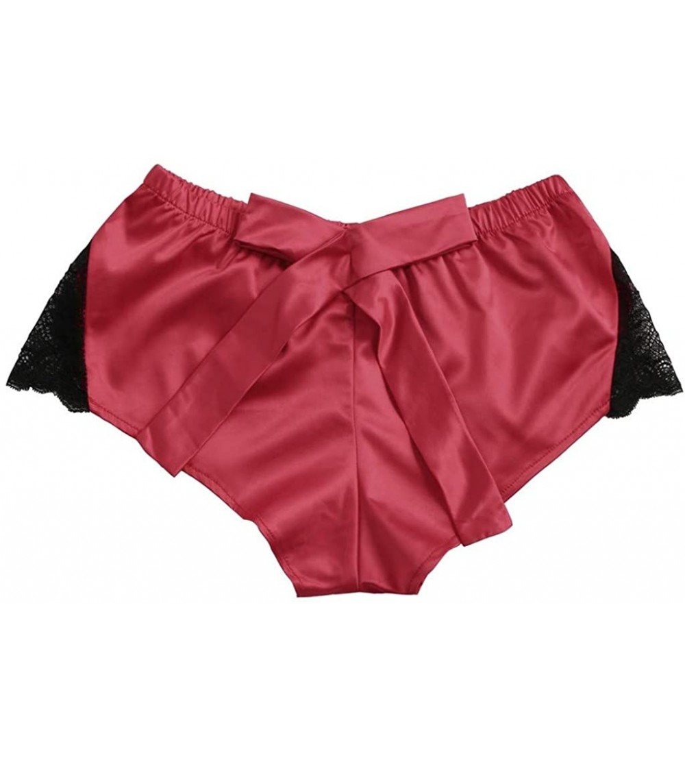 Thermal Underwear Women Shorts Silk Satin Sexy Flowers Floral Lace Pajamas Underwear - Red - C7197XHXOR3 $11.05