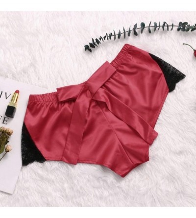 Thermal Underwear Women Shorts Silk Satin Sexy Flowers Floral Lace Pajamas Underwear - Red - C7197XHXOR3 $11.05