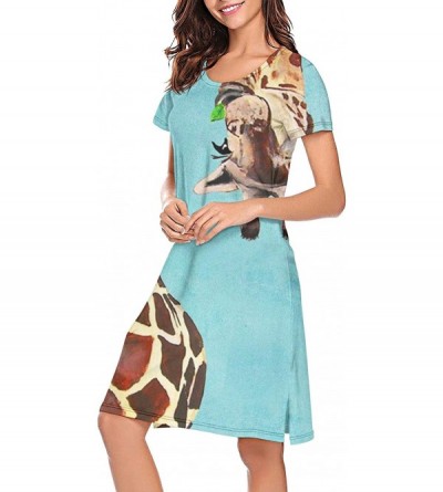 Nightgowns & Sleepshirts Woman Nightgown Cute Giraffe Naughty Premium Vintage Short Sleeve Sleep Dress - Cute Giraffe Naughty...