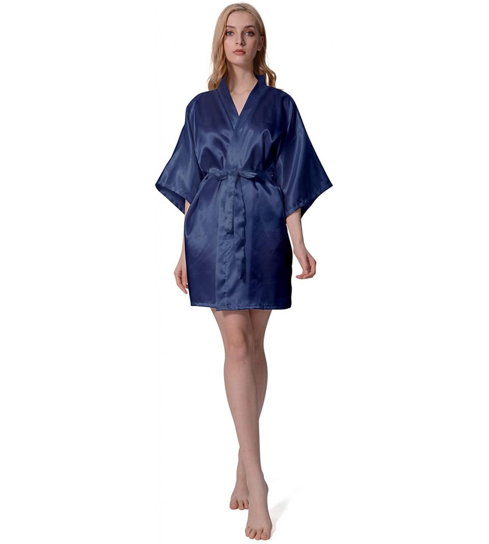 Robes Women Robe Kimono Bride Bridesmaid Robes for Wedding Bridal Party Silky Plain Lightweight Soft Sleepwear - Navy - CH197...