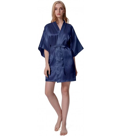 Robes Women Robe Kimono Bride Bridesmaid Robes for Wedding Bridal Party Silky Plain Lightweight Soft Sleepwear - Navy - CH197...